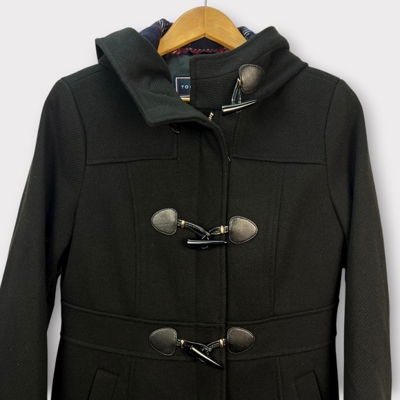 Tommy Hilfiger Hooded Toggle Walker Coat Wool Blend Black SMALL Classic Academia - Picture 2 of 14